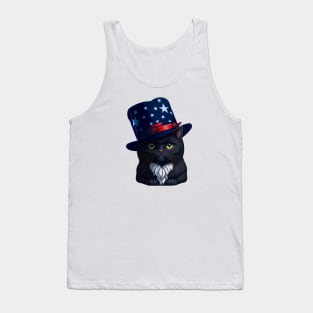 4th of July Patriotic Black Cat wearing American Hat Tank Top